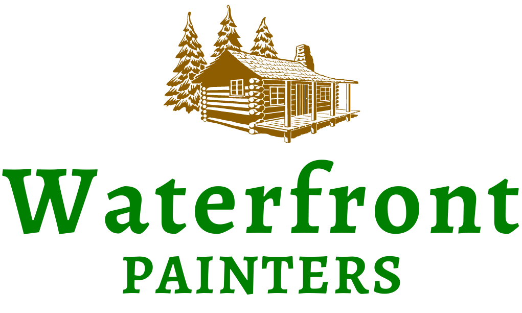 Text based logo displaying "Waterfront Painters" in forest green